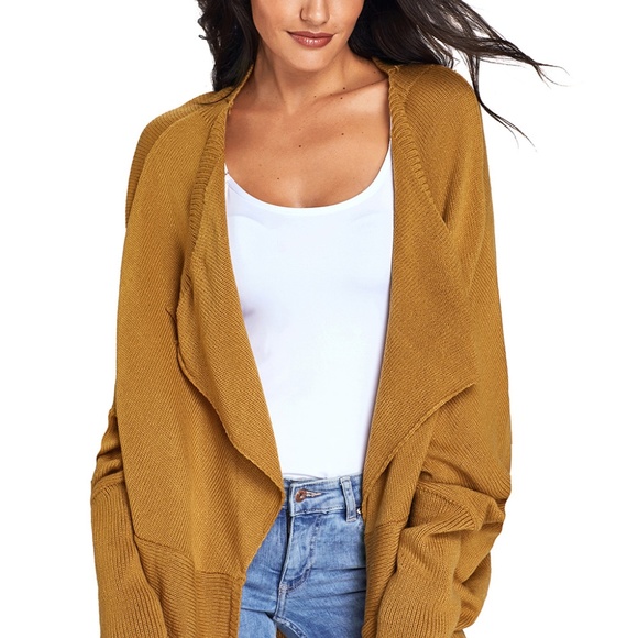 Sweaters - Mustard Dolman Sleeve Knit Cardigan with Pocket